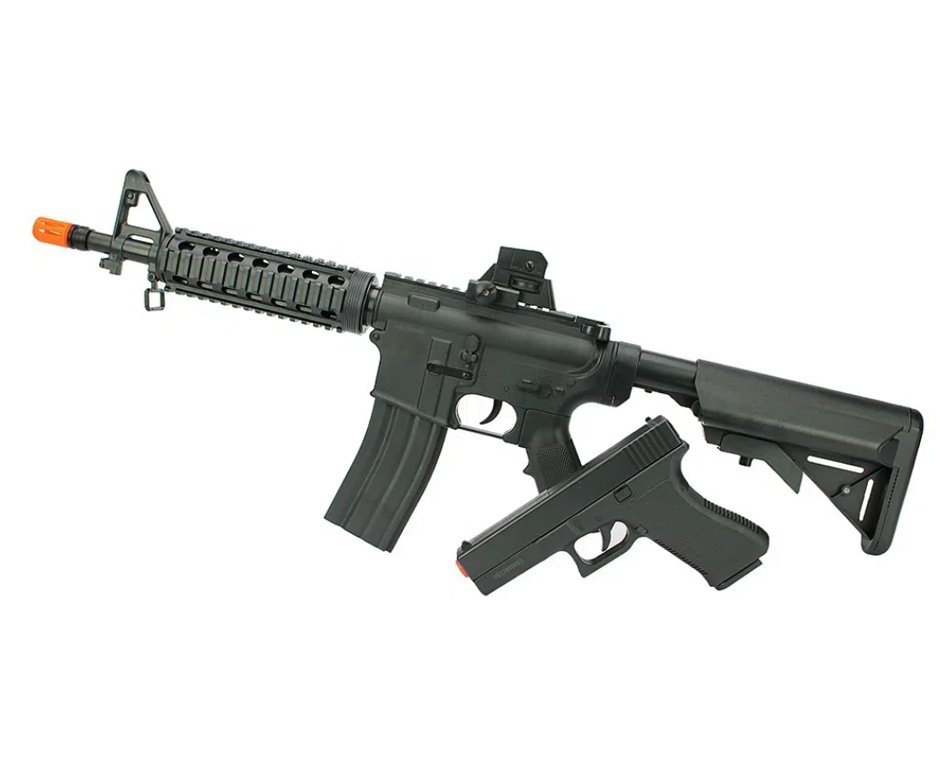 Kit Rifle M4 E Pistola V307 De Airsoft Vigor Vg Spring Rossi 6mm + munição BBs Rossi 0,12G