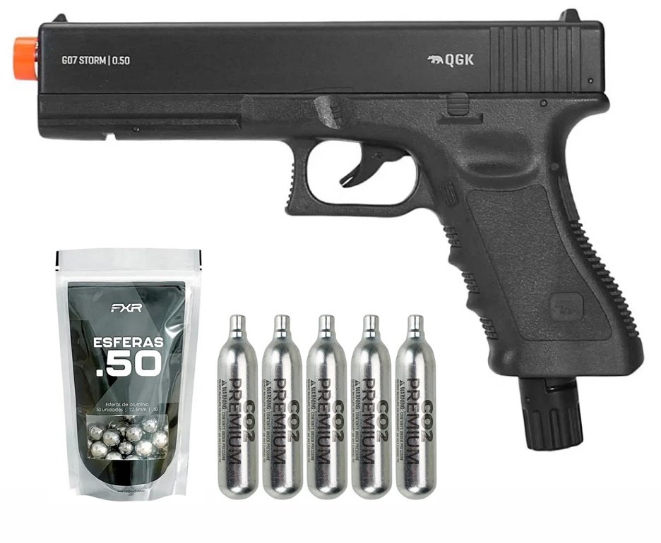 Pistola de Pressão CO2 Glock G07 .50 Home Defense HDP LDL 22 Joules - QGK + CO2 + Munição