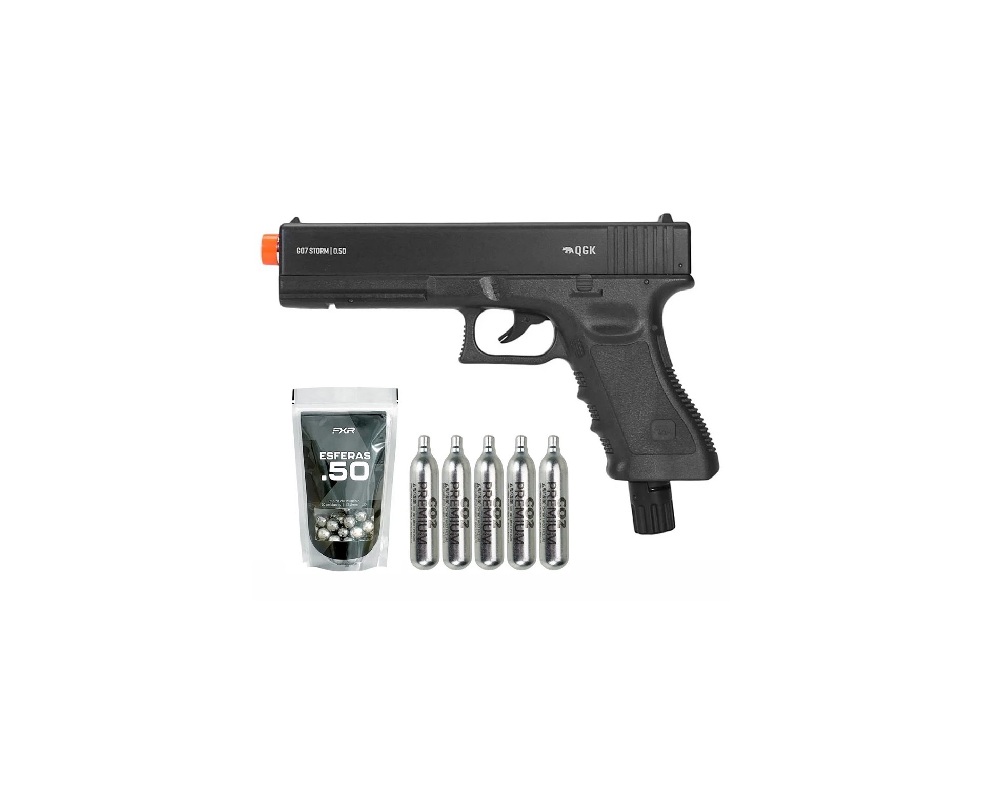 Pistola de Pressão CO2 Glock G07 .50 Home Defense HDP LDL 22 Joules - QGK + CO2 + Munição
