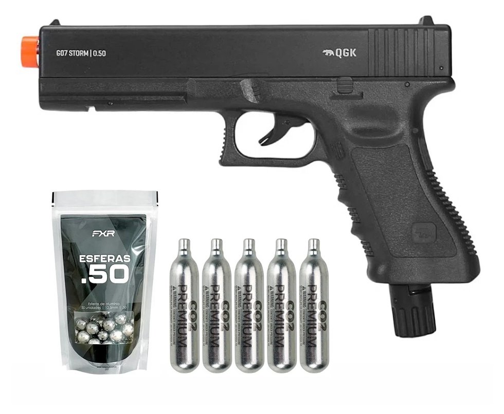 Pistola de Pressão CO2 Glock G07 .50 Home Defense HDP LDL 22 Joules - QGK + CO2 + Munição