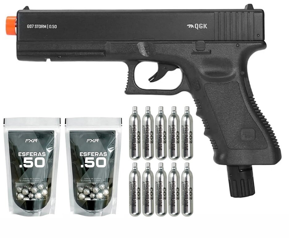 Pistola de Pressão CO2 Glock G07 .50 Home Defense HDP LDL 22 Joules - QGK + 10 Co2 + Munição