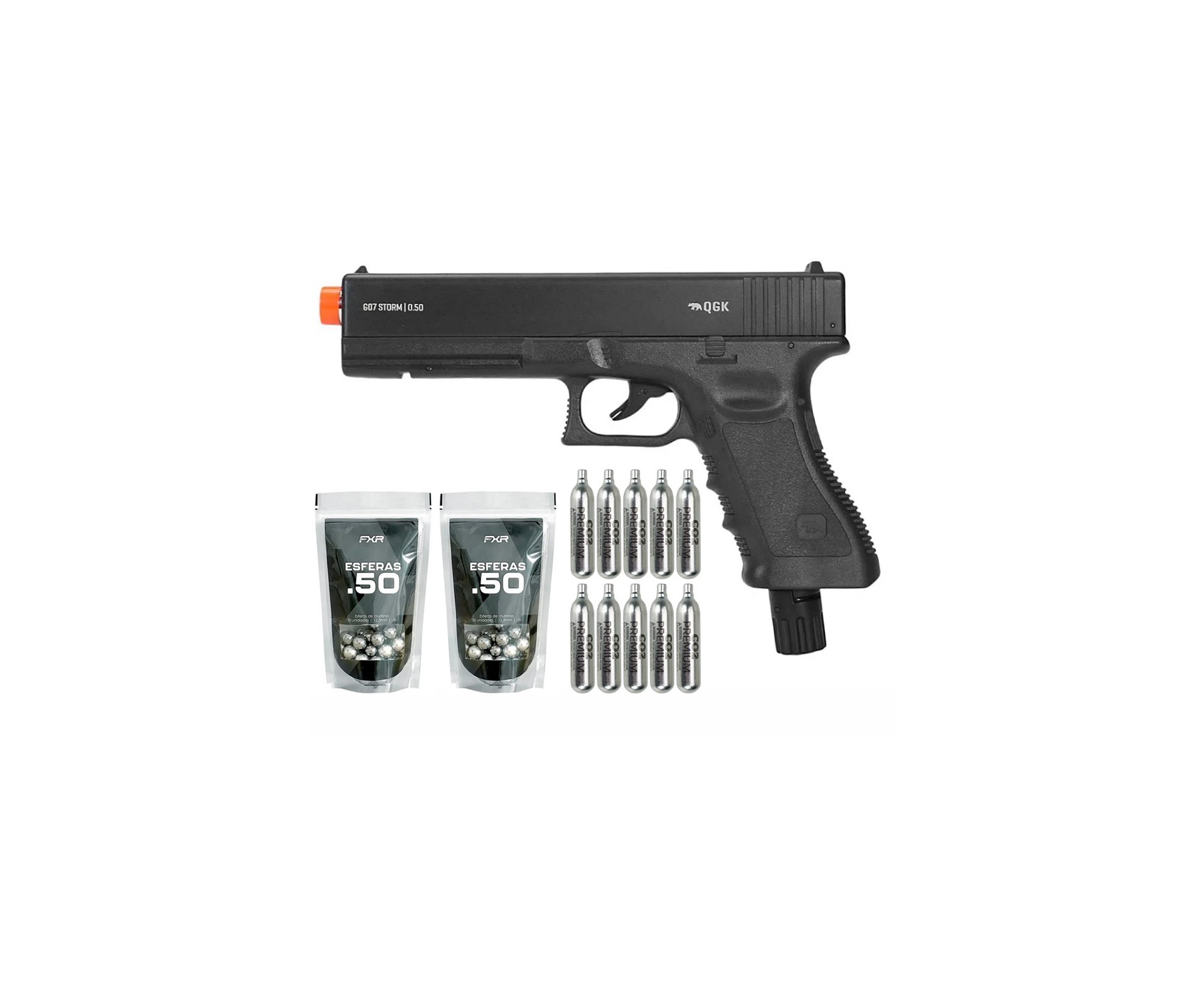 Pistola de Pressão CO2 Glock G07 .50 Home Defense HDP LDL 22 Joules - QGK + 10 Co2 + Munição