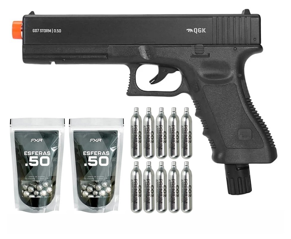 Pistola de Pressão CO2 Glock G07 .50 Home Defense HDP LDL 22 Joules - QGK + 10 Co2 + Munição
