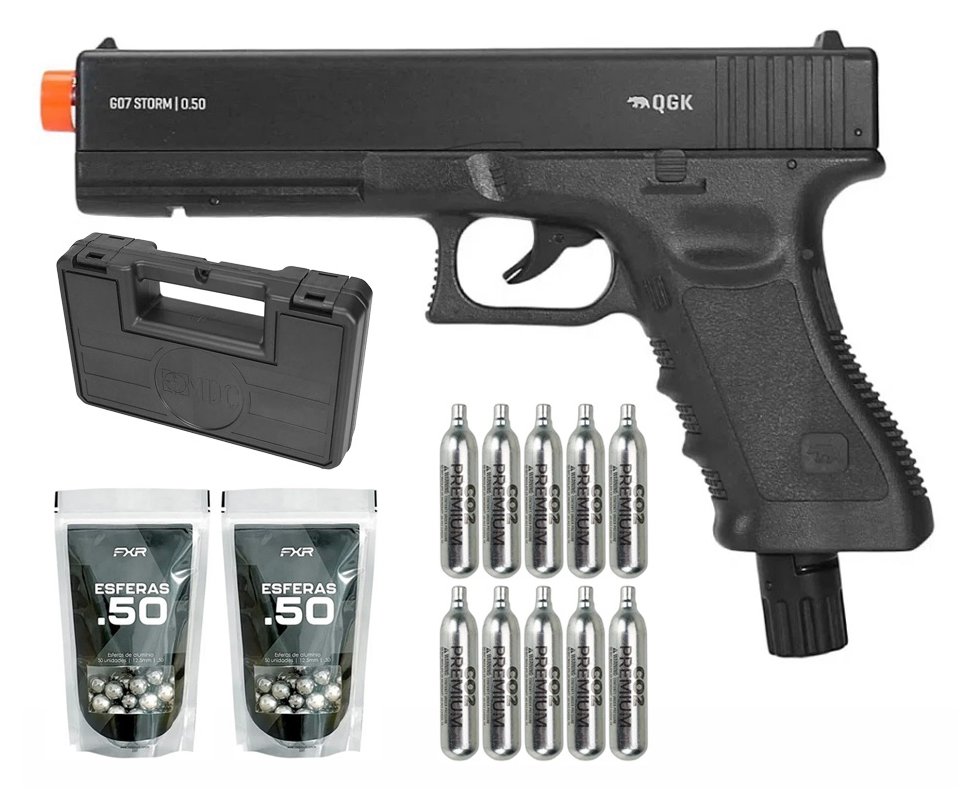 Pistola de Pressão CO2 Glock G07 .50 Home Defense HDP LDL 22 Joules - QGK + Co2 + Munição + Case