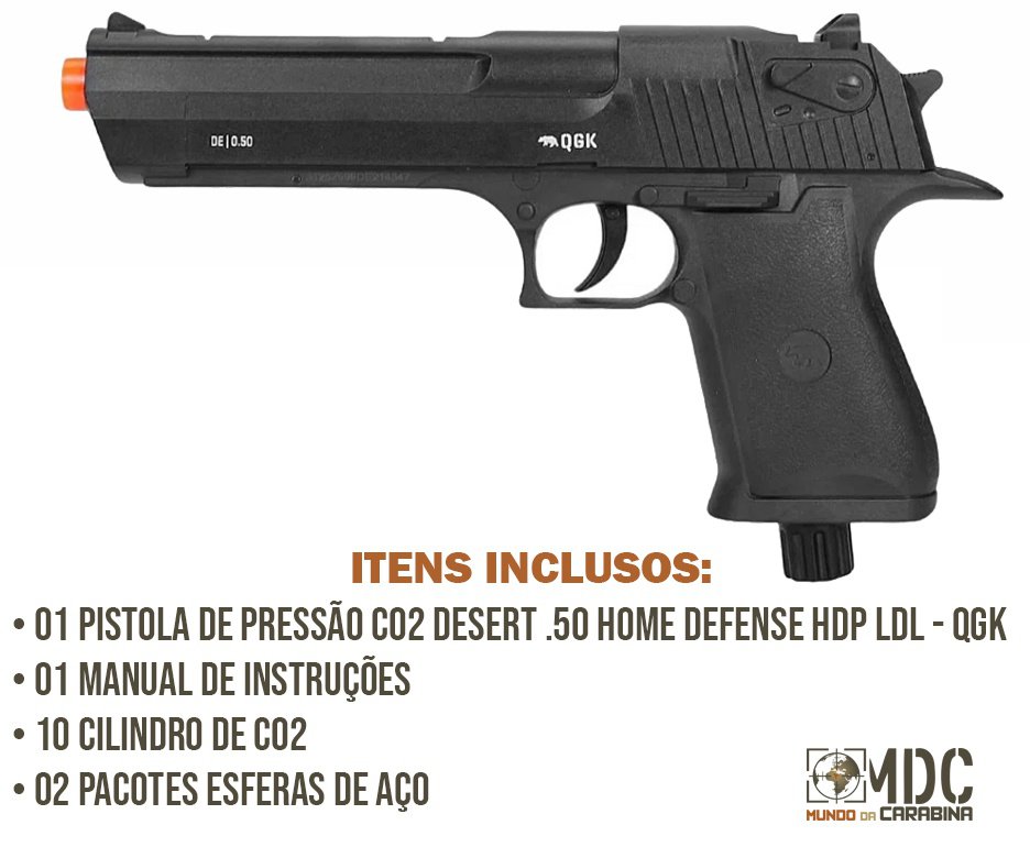 Pistola de Pressão CO2 Desert Eagle .50 Home Defense HDP LDL 20 J - QGK + 10 Co2 + Munição