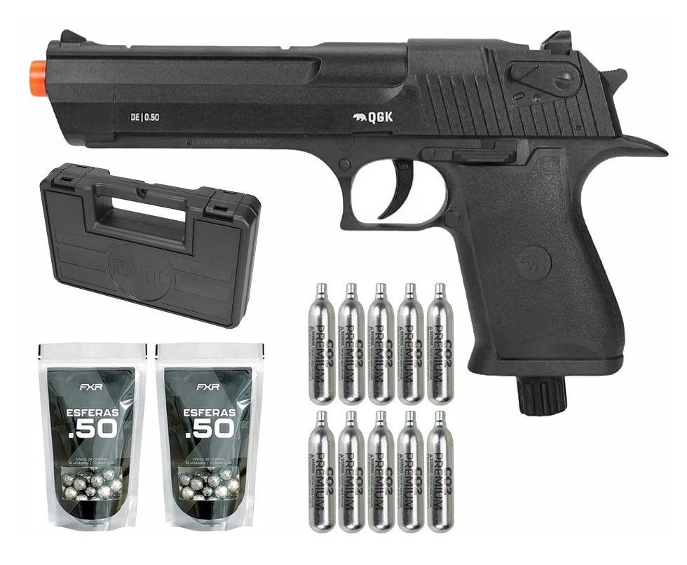 Pistola de Pressão CO2 Desert Eagle .50 Home Defense HDP LDL 20 J - QGK + 10 Co2 + Munição + Case