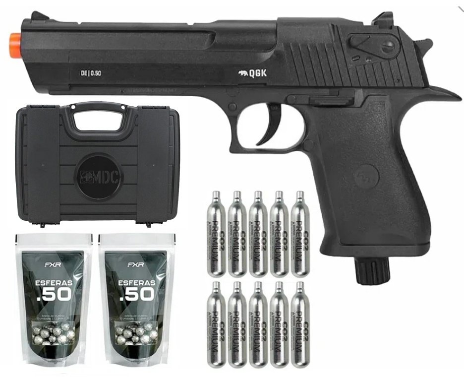 Pistola de Pressão CO2 Desert Eagle .50 Home Defense HDP LDL 20 J - QGK + 10 Co2 + Munição + Case