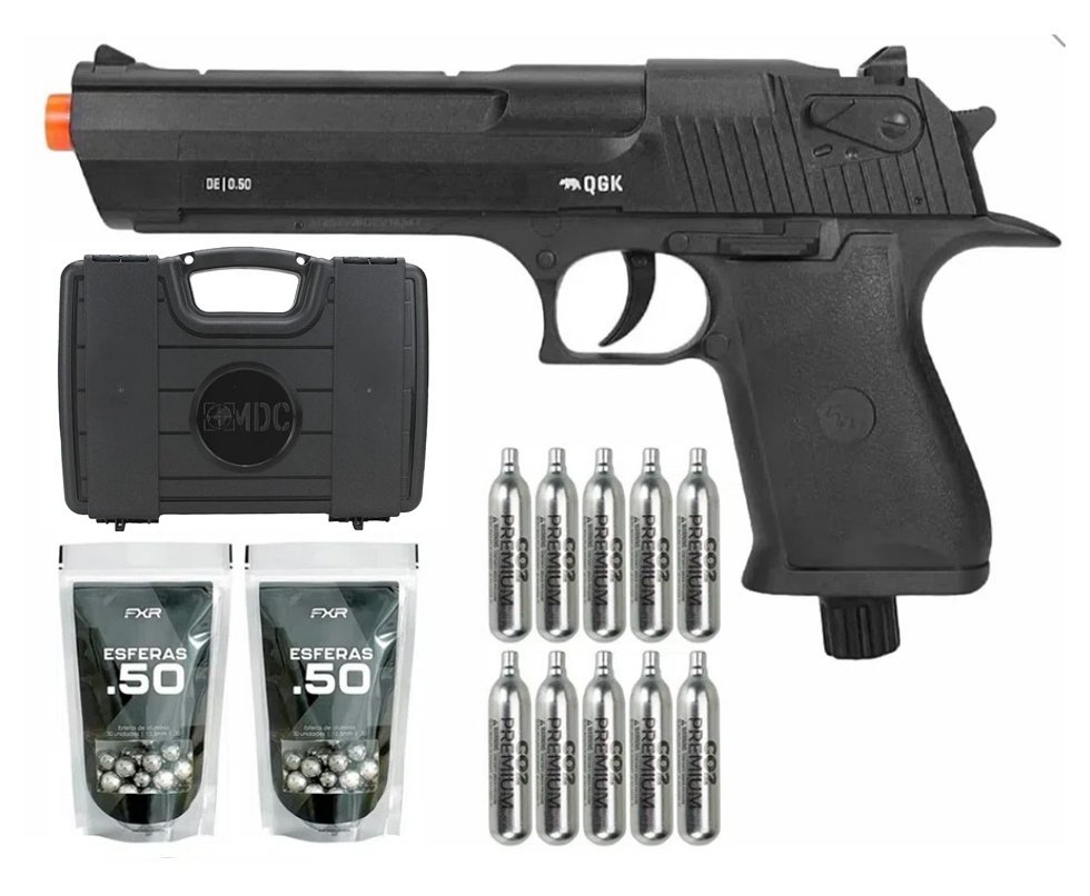 Pistola de Pressão CO2 Desert Eagle .50 Home Defense HDP LDL 20 J - QGK + 10 Co2 + Munição + Case