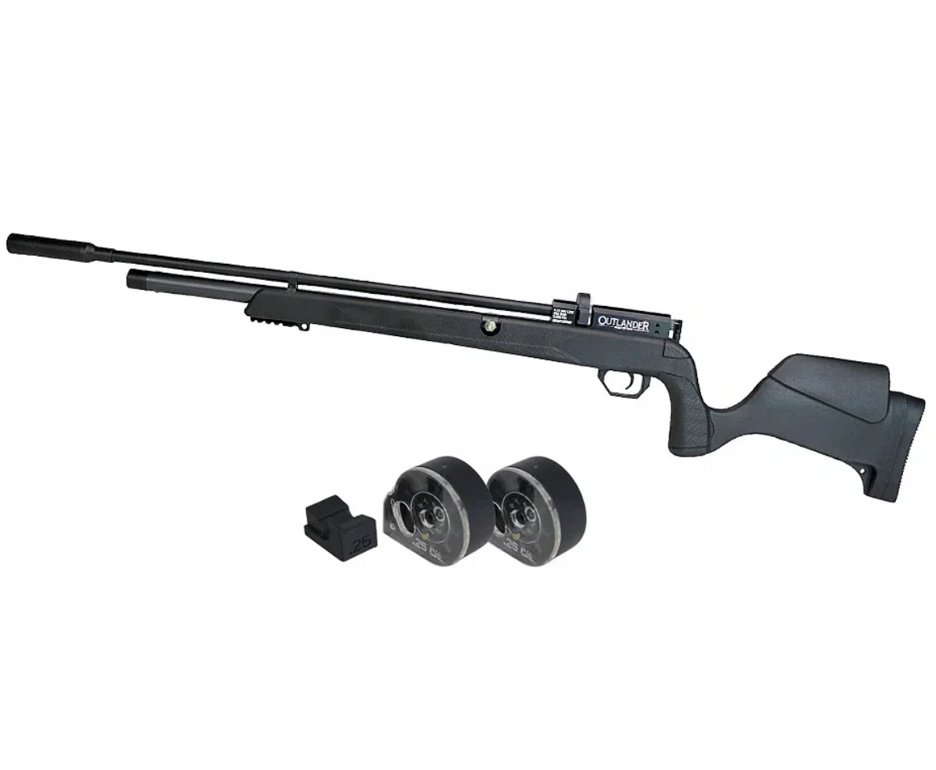 Carabina de Pressão PCP Outlander Black 6,35mm Alto Fluxo 1100 FPS - Rossi + Kit de Limpeza + Capa + Chumbos