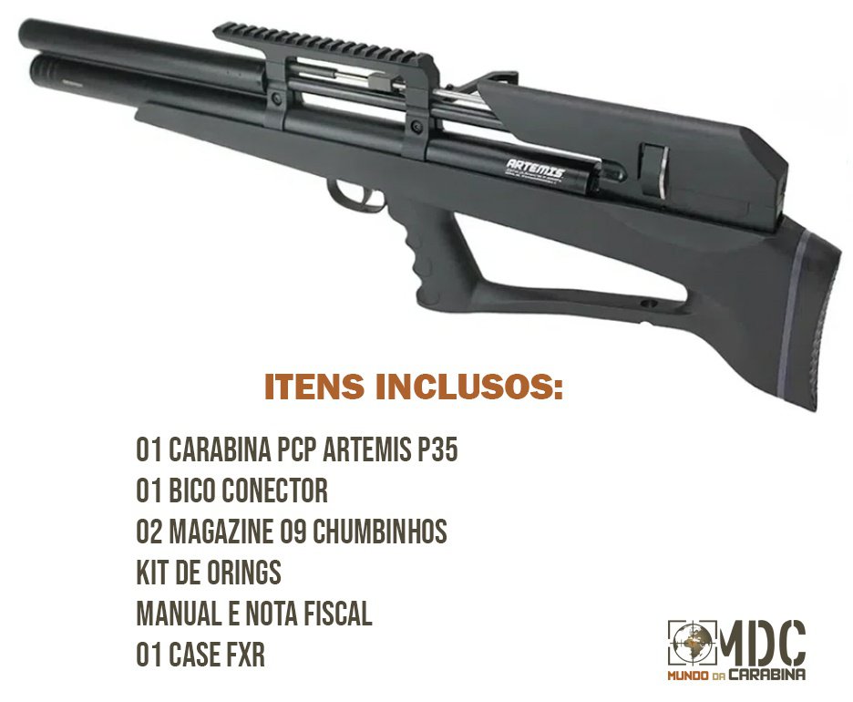 Carabina Pressão PCP P35 Artemis Bull PUP Blackened 5.5mm + Case FXR