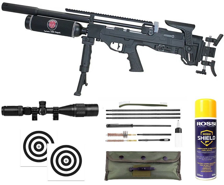 Carabina de Pressão PCP Hatsan Factor FT 5.5mm + Luneta 6-24x42 + Kit Limpeza + Desengripante + Alvos
