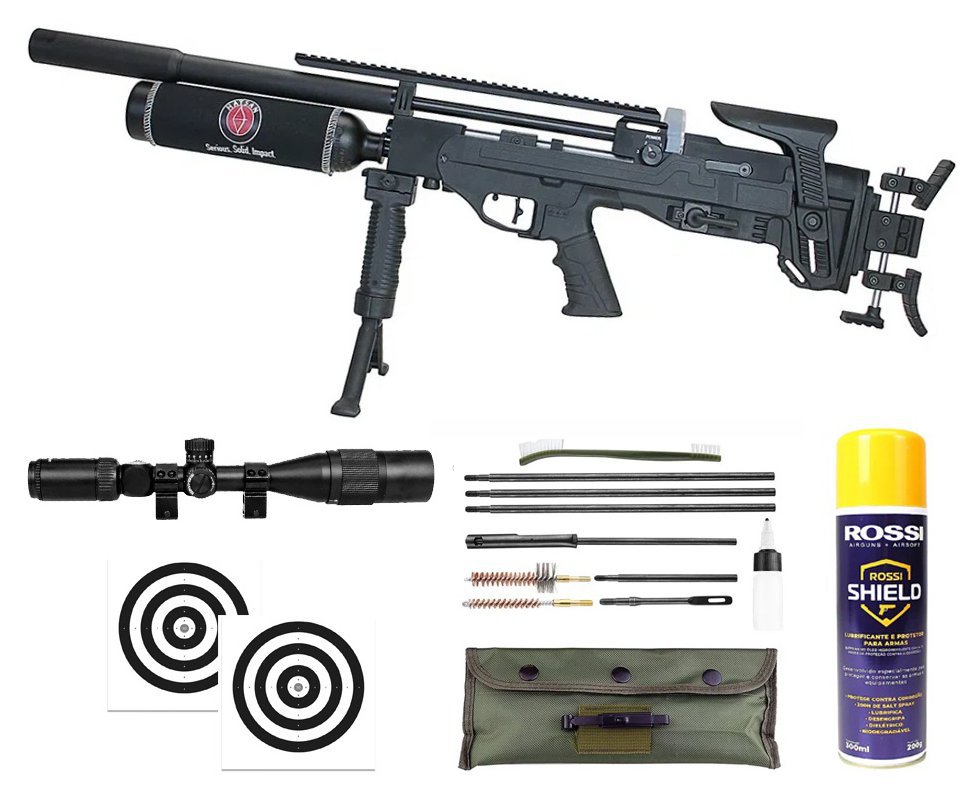 Carabina de Pressão PCP Hatsan Factor FT 5.5mm + Luneta 6-24x42 + Kit Limpeza + Desengripante + Alvos