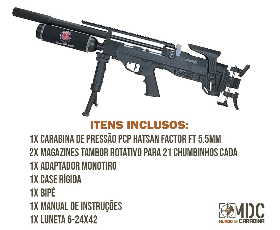 Carabina de Pressão PCP Hatsan Factor FT 5.5mm + Luneta 6-24x42