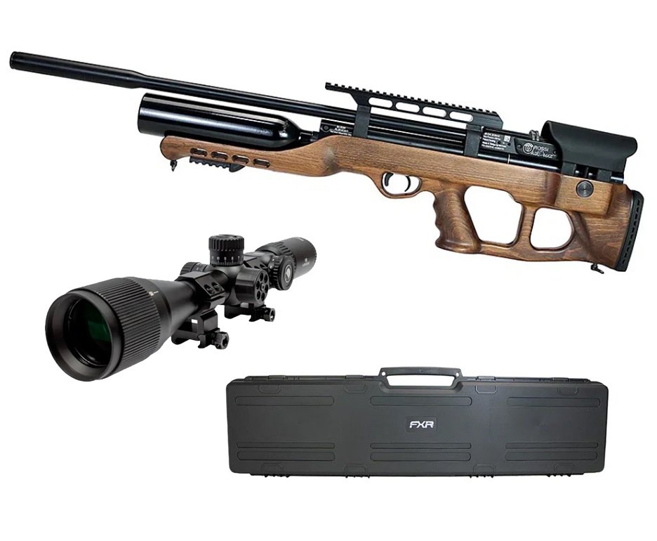 Carabina de Pressão PCP Hatsan Airmax Bullpup Madeira 6,35mm + Luneta 6-24x42 + Case FXR