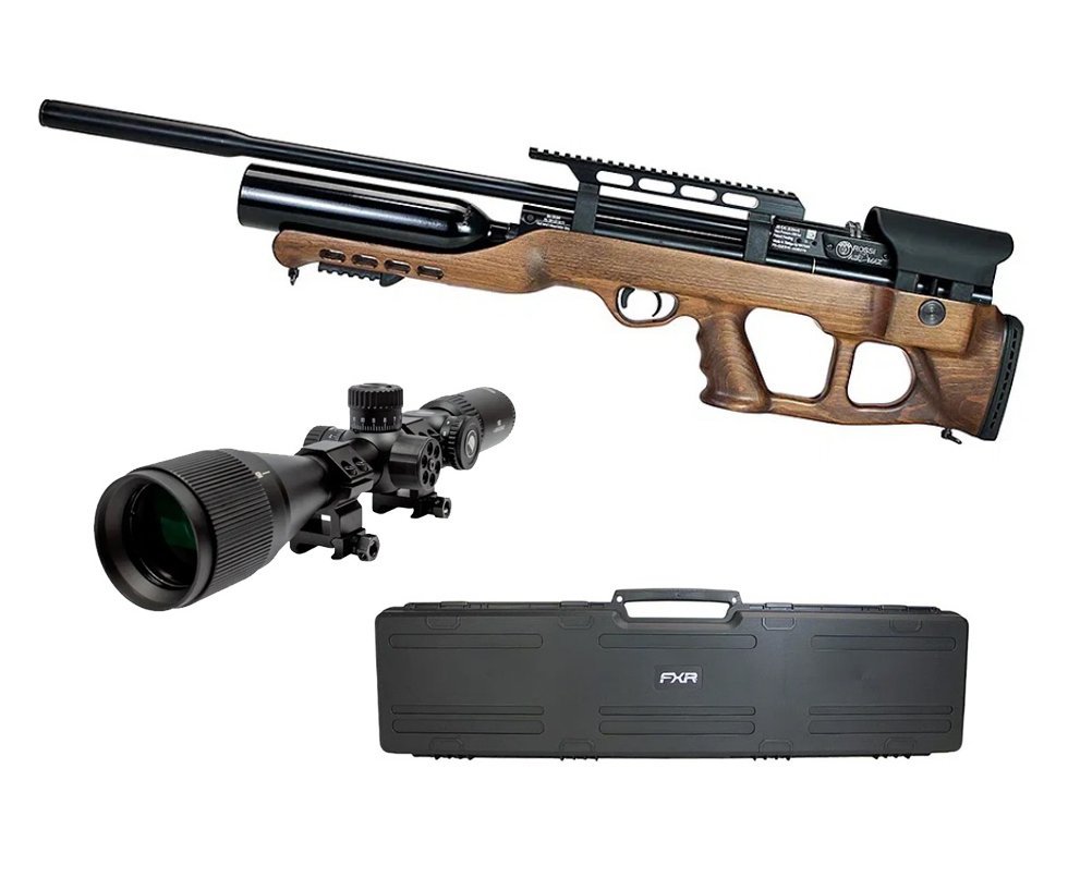 Carabina de Pressão PCP Hatsan Airmax Bullpup Madeira 6,35mm + Luneta 6-24x42 + Case FXR