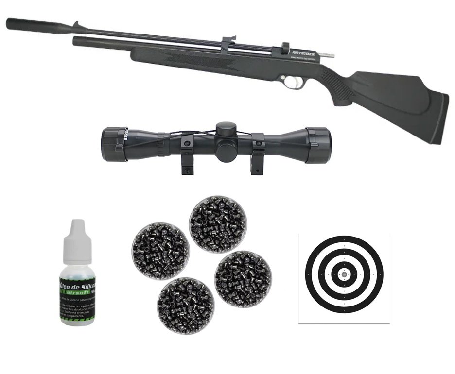 Carabina De Pressão PCP PR900S G2 Polímero 5,5mm New Generation Artemis + Chumbos + Luneta 4x32 + Óleo de Silicone + Alvos