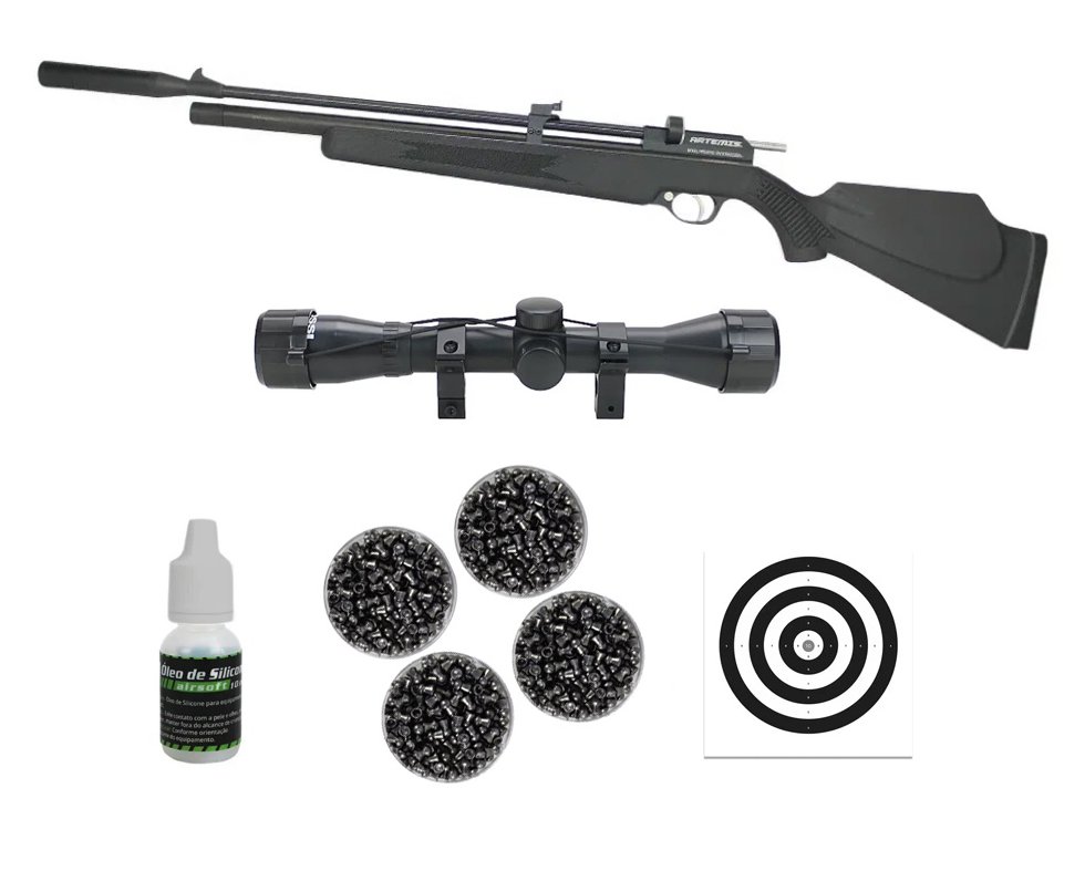 Carabina De Pressão PCP PR900S G2 Polímero 5,5mm New Generation Artemis + Chumbos + Luneta 4x32 + Óleo de Silicone + Alvos