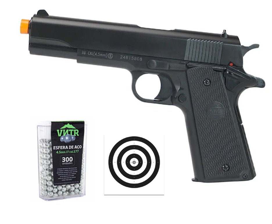 Pistola de Pressão KWC 1911 4,5mm Spring Mola - Rossi + BBS + Alvos
