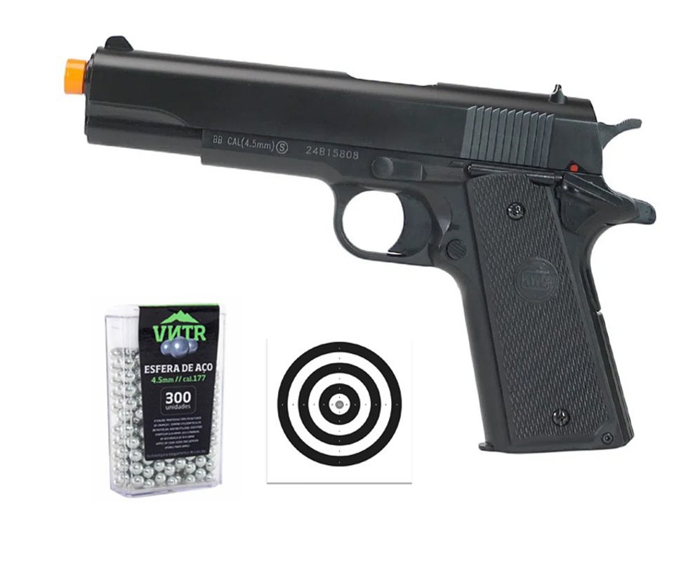 Pistola de Pressão KWC 1911 4,5mm Spring Mola - Rossi + BBS + Alvos