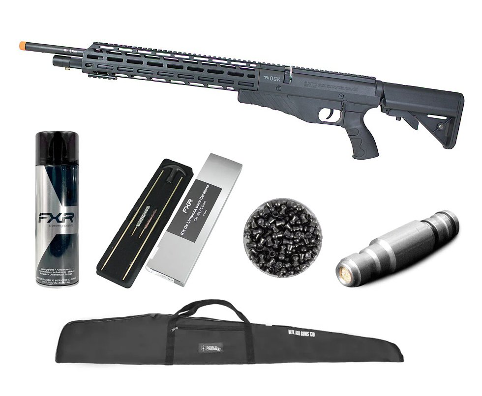 Carabina de Pressão QGK PCP G850T Cal. 5,5mm + Capa + Chumbos + Desengripante / Anticorrosivo + Kit Limpeza