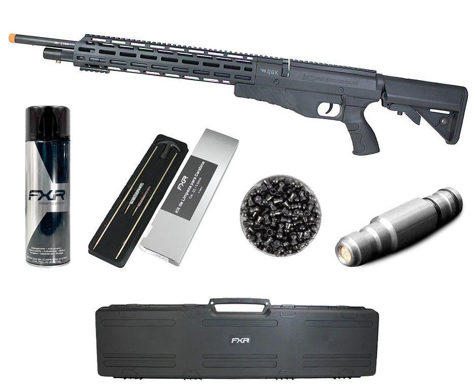 Carabina de Pressão QGK PCP G850T Cal. 5,5mm + Case + Chumbos + Desengripante / Anticorrosivo + Kit Limpeza