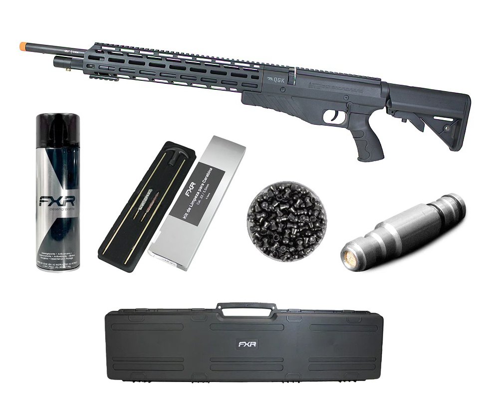 Carabina de Pressão QGK PCP G850T Cal. 5,5mm + Case + Chumbos + Desengripante / Anticorrosivo + Kit Limpeza