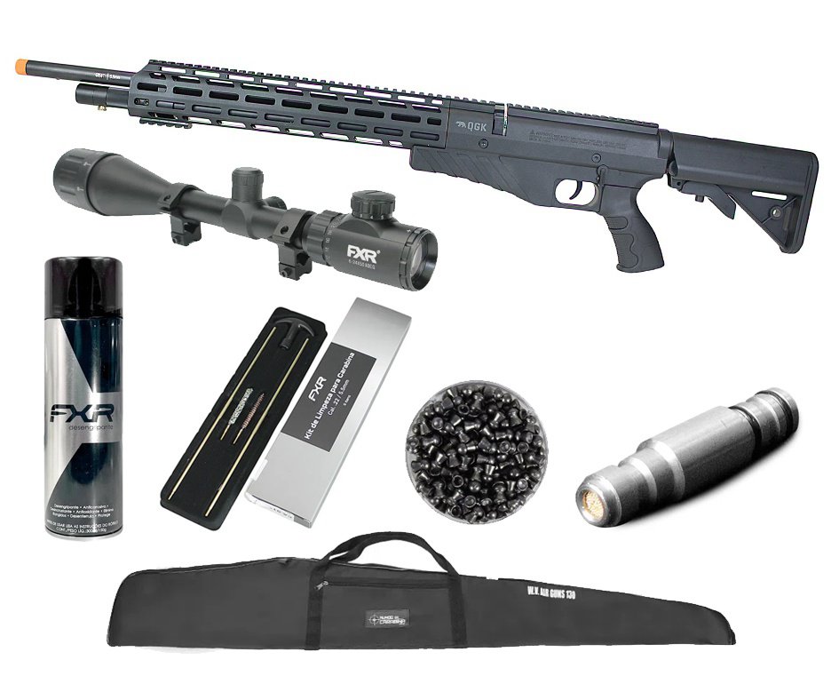 Carabina de Pressão QGK PCP G850T Cal. 5,5mm + Luneta 6-24x50 + Capa + Chumbos + Desengripante / Anticorrosivo + Kit Limpeza