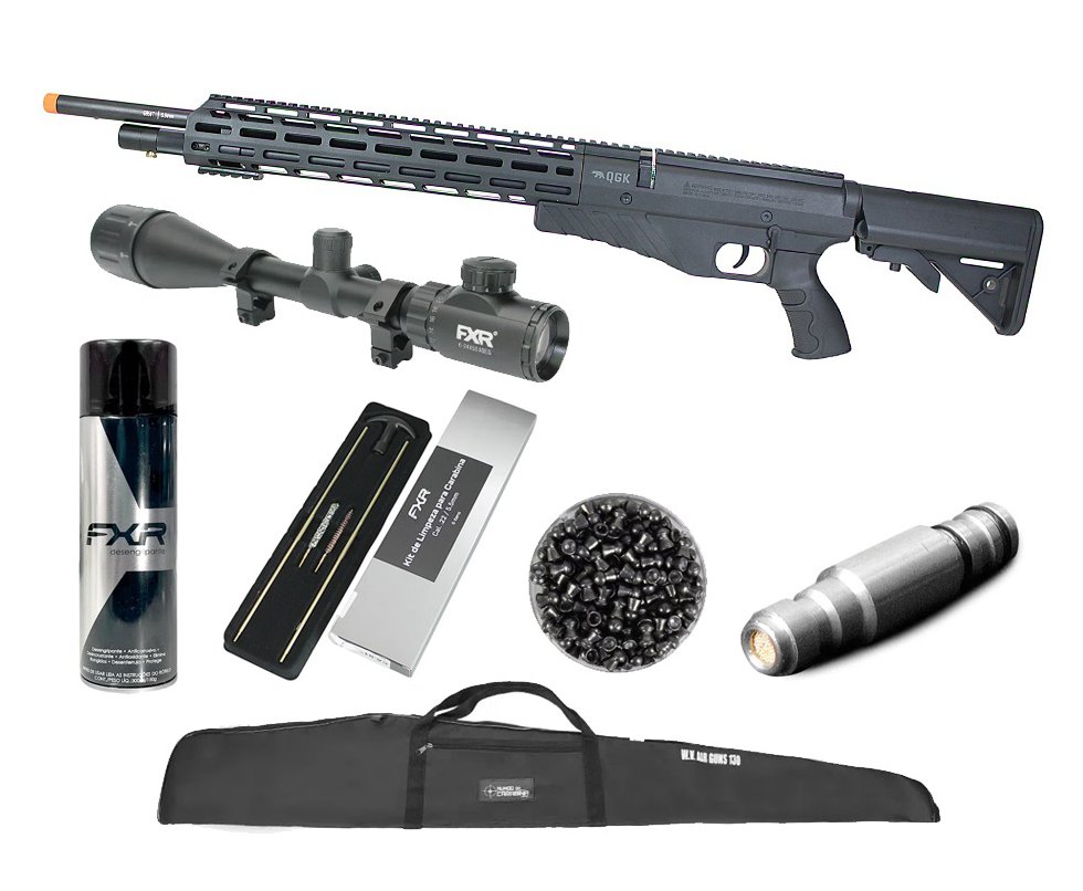 Carabina de Pressão QGK PCP G850T Cal. 5,5mm + Luneta 6-24x50 + Capa + Chumbos + Desengripante / Anticorrosivo + Kit Limpeza