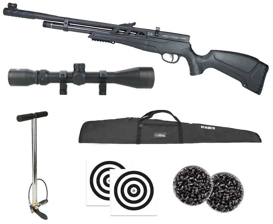 Carabina de Pressão Beeman PCP 1320 Polimero 5,5mm - Rossi + Bomba + Capa + Luneta 3-9x40 + Chumbos + Alvos