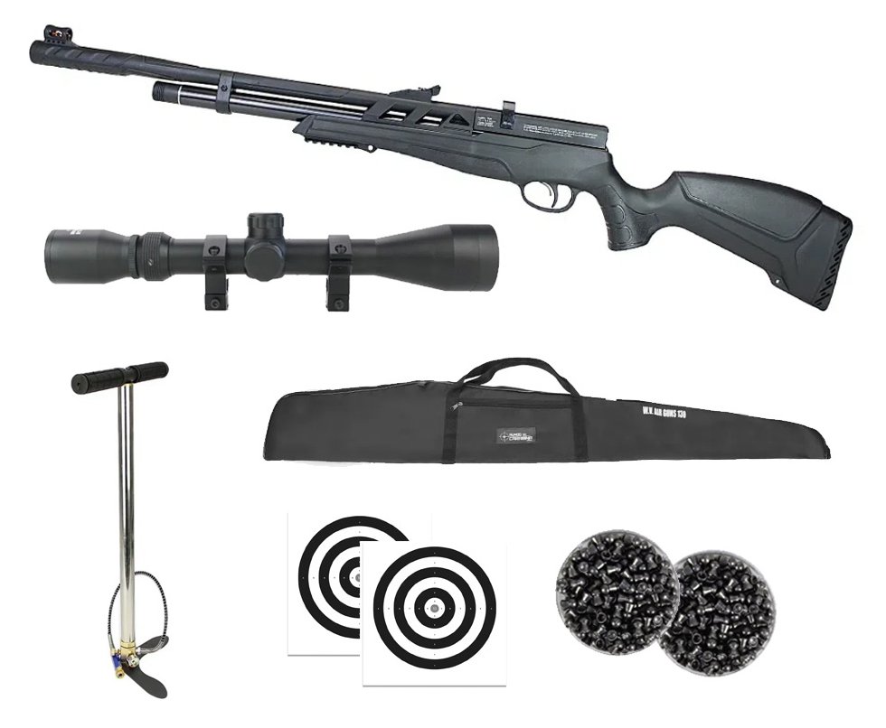 Carabina de Pressão Beeman PCP 1320 Polimero 5,5mm - Rossi + Bomba + Capa + Luneta 3-9x40 + Chumbos + Alvos