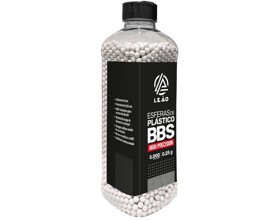 Esfera Airsoft BBs Leao 0,25g 6,0mm Pacote com 5000un