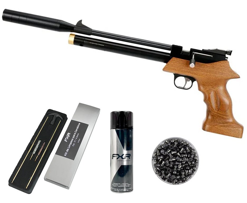 Pistola de Pressão PCP Artemis PP800R 4.5mm - FXR Armas + Chumbinho Aurok Olympic + Kit Limpeza + Desengripante / Anticorrosivo