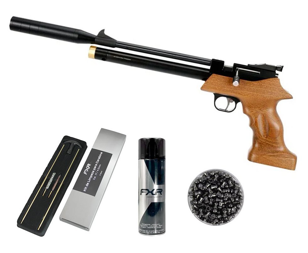 Pistola de Pressão PCP Artemis PP800R 4.5mm - FXR Armas + Chumbinho Aurok Olympic + Kit Limpeza + Desengripante / Anticorrosivo