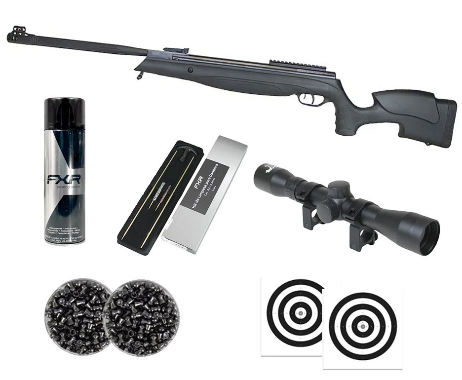 Carabina de Pressão Beeman Viper 1135 Extreme Gas Ram Nitro 80kg Polimero 5,5mm - Rossi + Chumbo + Alvos + Kit de Limpeza + Desengripante / Anticorrosivo