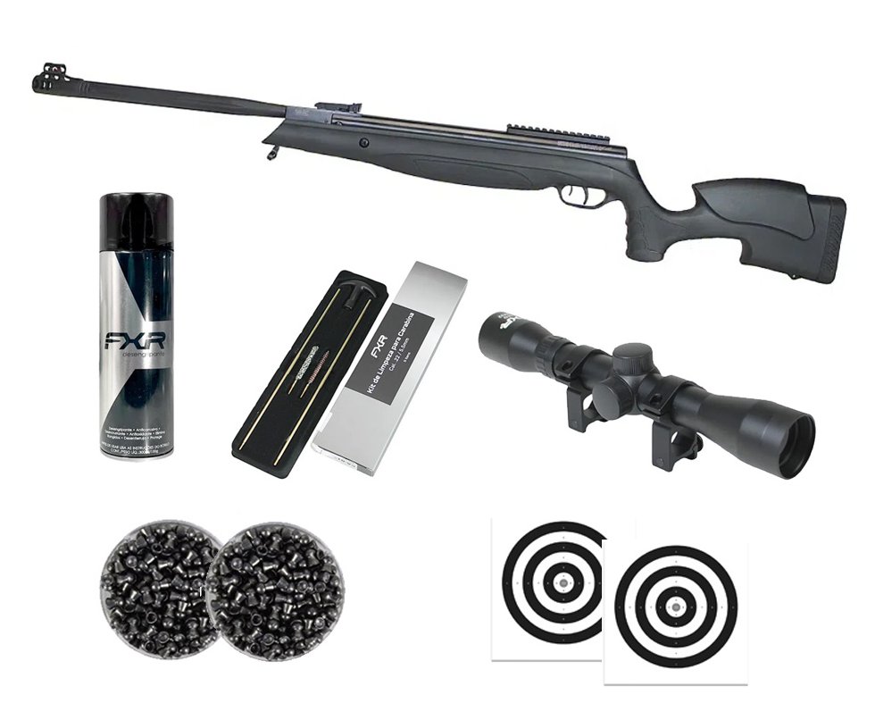 Carabina de Pressão Beeman Viper 1135 Extreme Gas Ram Nitro 80kg Polimero 5,5mm - Rossi + Chumbo + Alvos + Kit de Limpeza + Desengripante / Anticorrosivo