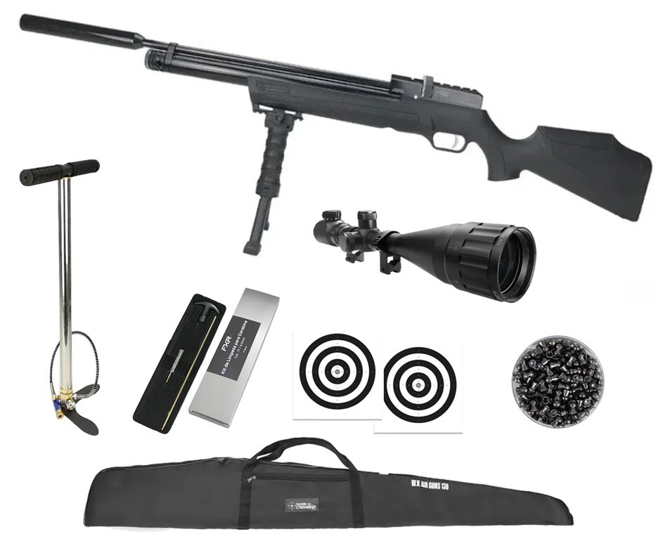 Carabina de Pressão PCP ESP 4550H 4.5mm EKOL Voltran + Bomba + Capa + Luneta 6-24x50 + Chumbos + Alvos + Kit de Limpeza