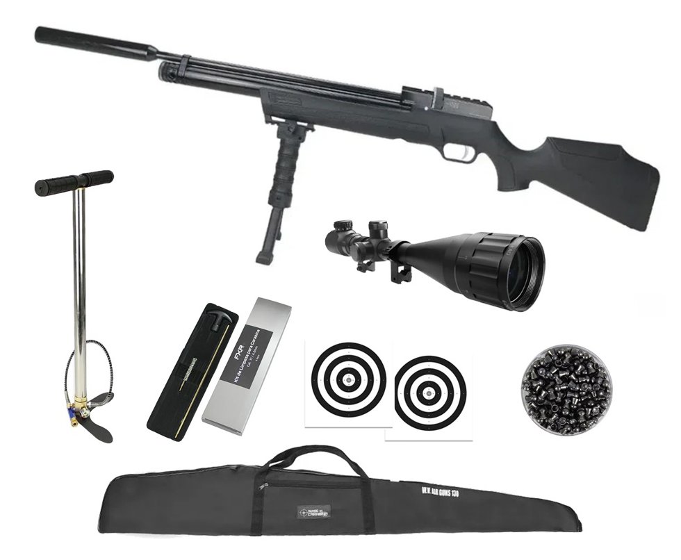 Carabina de Pressão PCP ESP 4550H 4.5mm EKOL Voltran + Bomba + Capa + Luneta 6-24x50 + Chumbos + Alvos + Kit de Limpeza