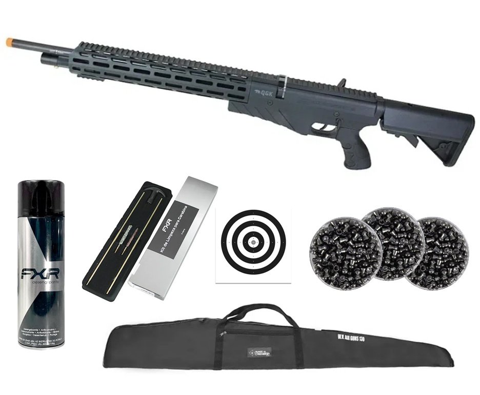 Carabina de Pressão PCP G850T 6.35mm Black - QGK + Chumbos + Capa + Alvos + Desengripante / Anticorrosivo + Kit de Limpeza