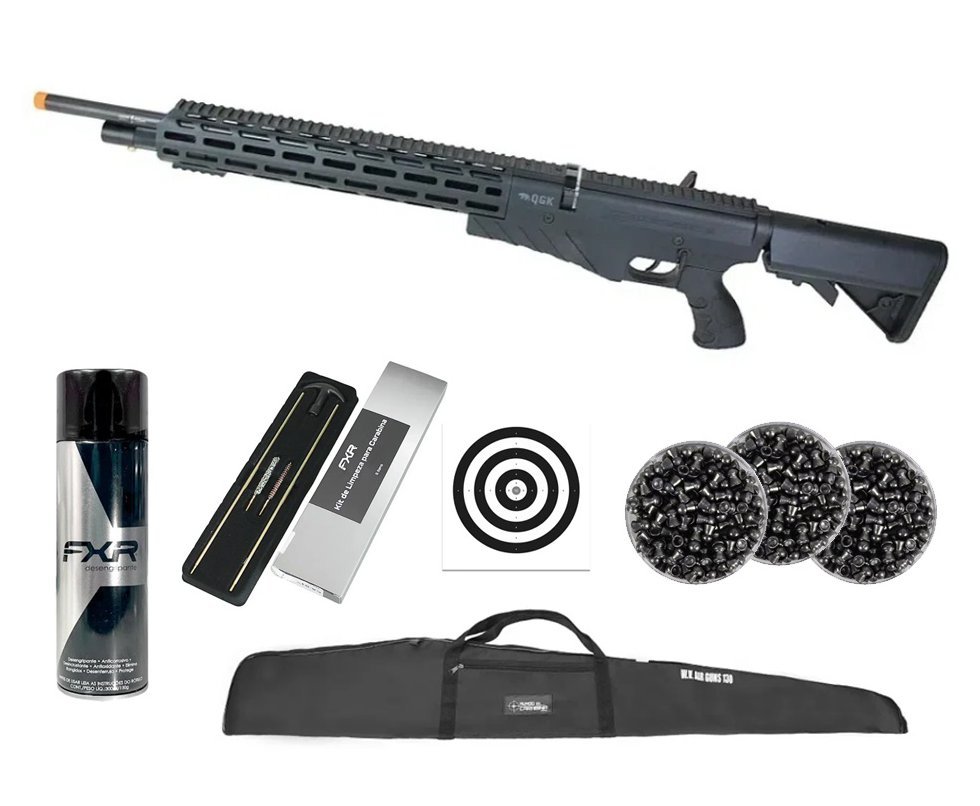 Carabina de Pressão PCP G850T 6.35mm Black - QGK + Chumbos + Capa + Alvos + Desengripante / Anticorrosivo + Kit de Limpeza