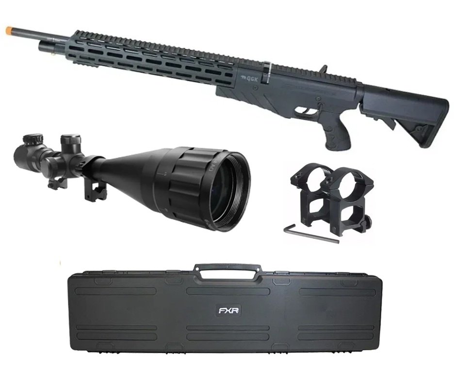 Carabina de Pressão PCP G850T 6.35mm Black - QGK + Case FXR + Luneta 6-24x50