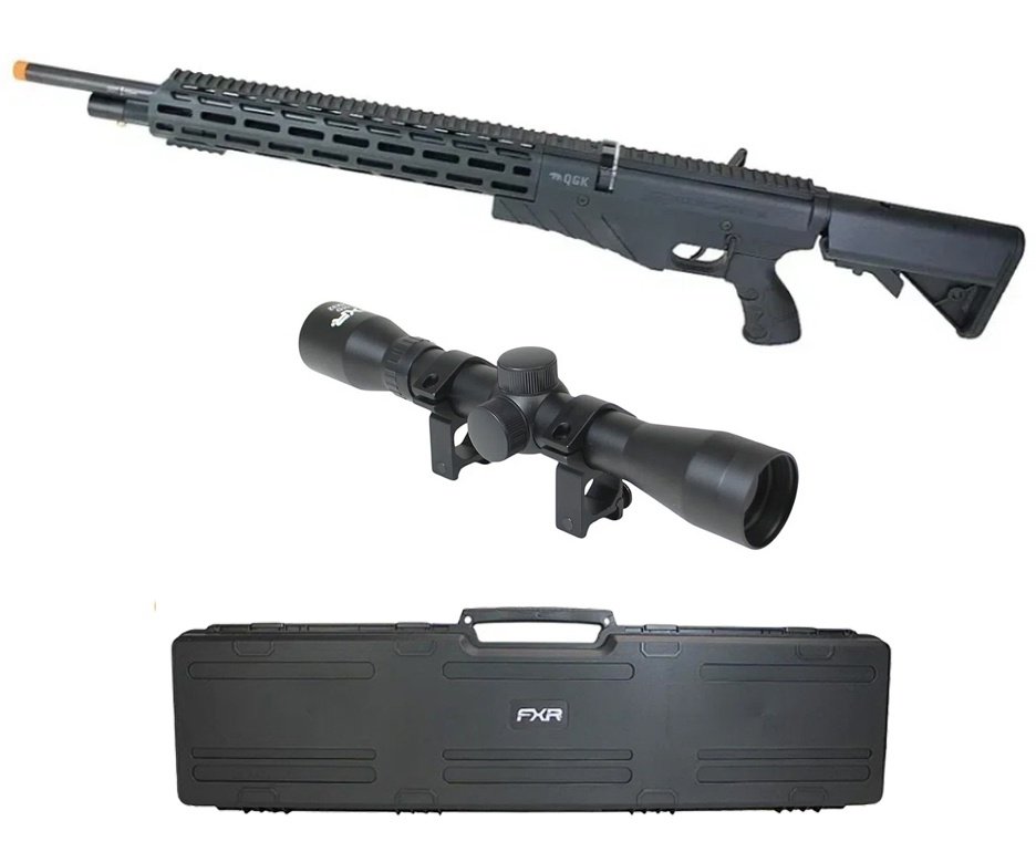 Carabina de Pressão PCP G850T 6.35mm Black - QGK + Case FXR + Luneta 4X32