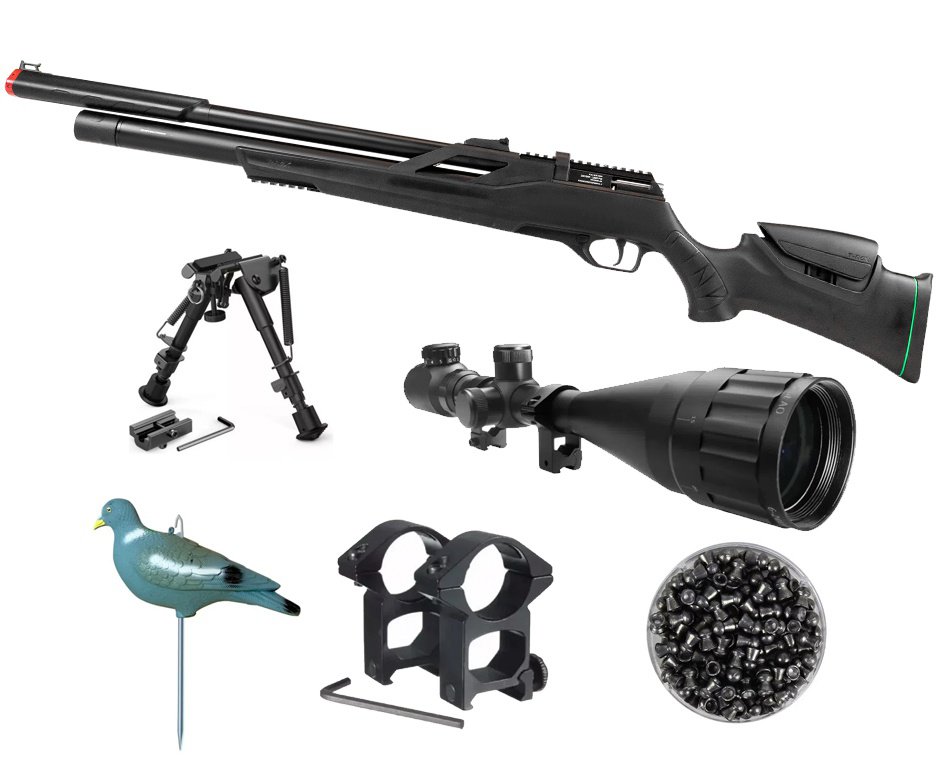 Carabina Pressão PCP Rossi T-REX 6.35mm Big Bore - Rossi + Bipe + Chumbo + Luneta 6-24x50 + Chama Pássaro
