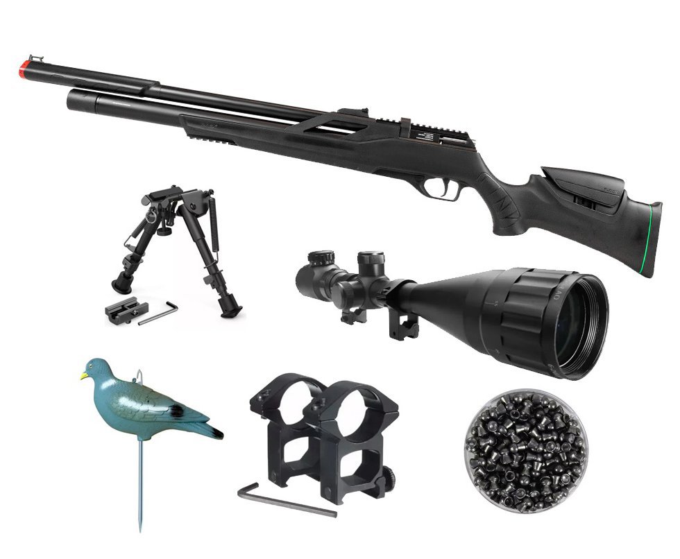 Carabina Pressão PCP Rossi T-REX 6.35mm Big Bore - Rossi + Bipe + Chumbo + Luneta 6-24x50 + Chama Pássaro
