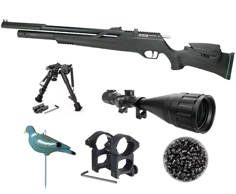 Carabina de Pressão PCP Artemis Montecarlo T-REX 5.5mm com Válvula Reguladora - FXR + Bipe + Chumbo + Luneta 6-24x50 + Chama Pássaro