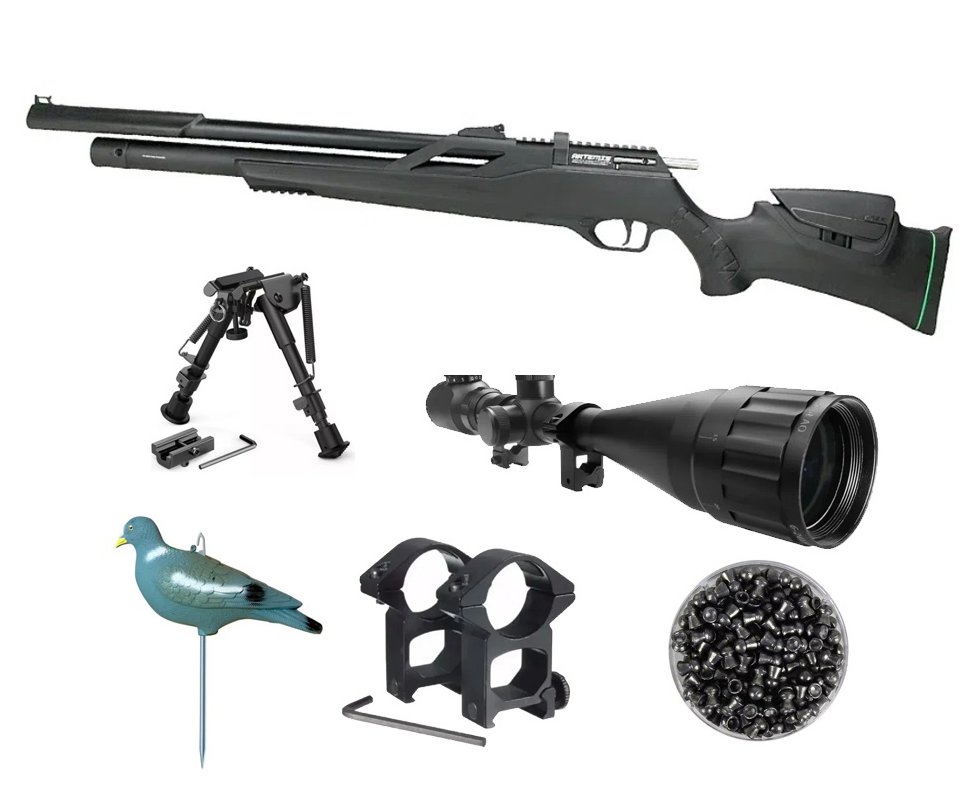 Carabina de Pressão PCP Artemis Montecarlo T-REX 5.5mm com Válvula Reguladora - FXR + Bipe + Chumbo + Luneta 6-24x50 + Chama Pássaro