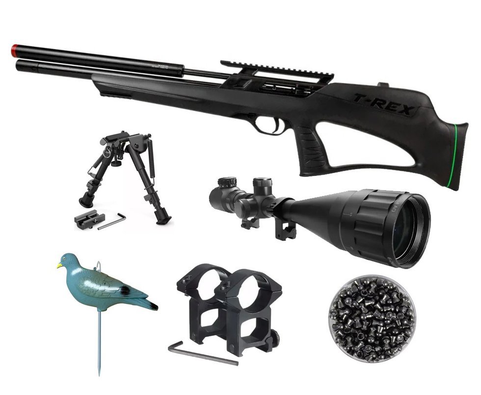 Carabina de Pressão PCP Artemis T-REX Bullpup 5,5mm com Válvula Reguladora - Fixxar + Bipe + Chumbo + Luneta 6-24x50 + Chama Pássaro