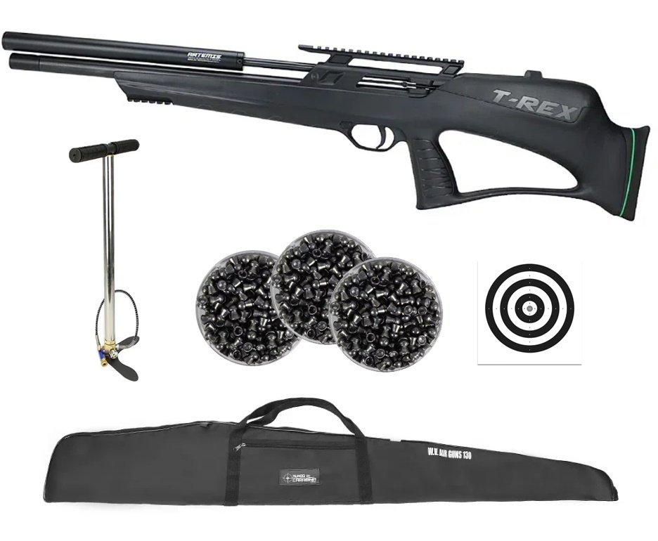 Carabina de Pressão PCP Artemis T-REX Bullpup 5,5mm com Válvula Reguladora - Fixxar + Bomba + Capa + Chumbos + Alvos