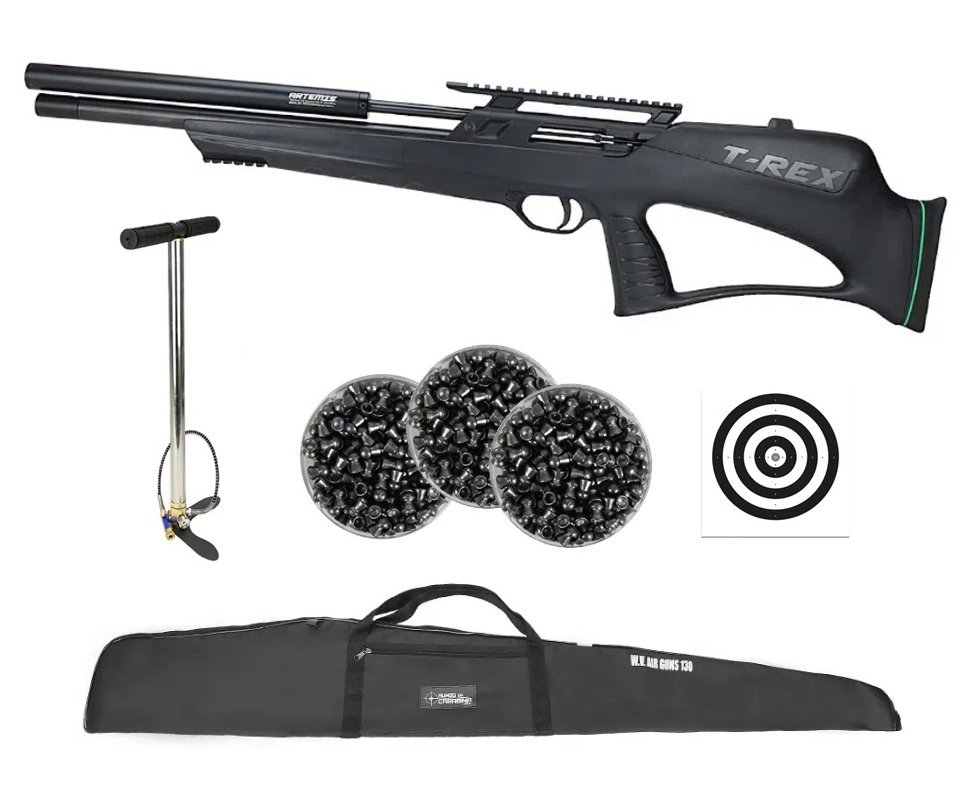 Carabina de Pressão PCP Artemis T-REX Bullpup 5,5mm com Válvula Reguladora - Fixxar + Bomba + Capa + Chumbos + Alvos