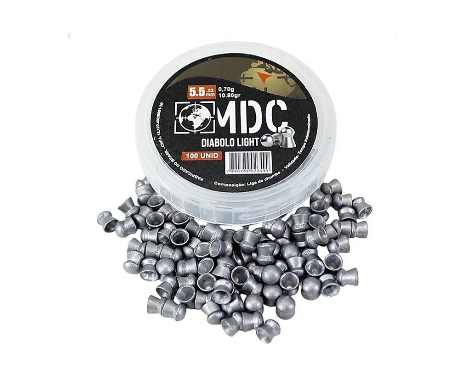 Kit 10 Cx do Chumbinho MDC Diabolô Light 5.5 10,80gr para carabinas e pistolas pressão - 100un + Alvos