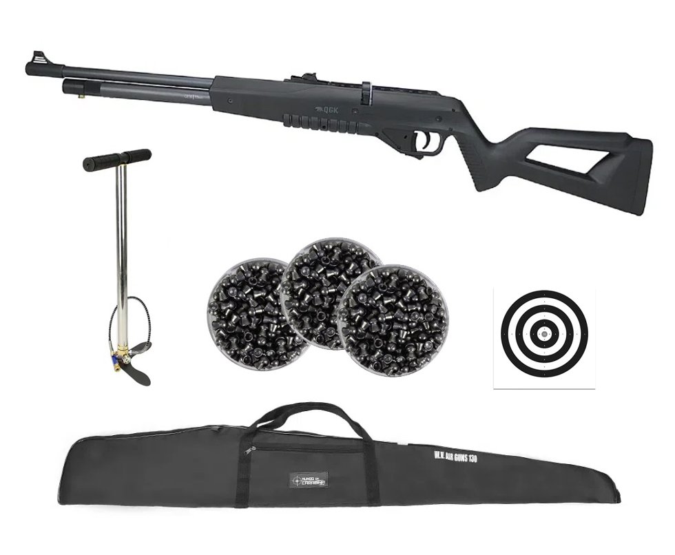 Carabina de Pressão PCP G850 Black Cal 5,5mm Nova Vista QGK + Bomba + Capa + Chumbos + Alvos